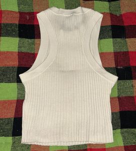 Cream Ribbed Sleeveless Top