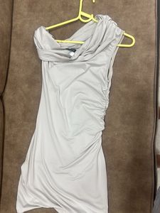 Grey One-Shoulder Ruched Mini Dress