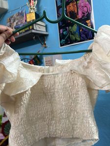 Sheer Ruffled Off-Shoulder Top