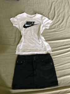 Sale📍📍Combo Of Nike Tshirt N Denim Mini Skirt