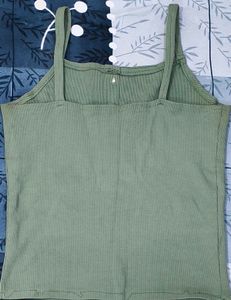 Ribbed Button-Up Green Camisole Top