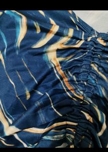 Blue Ruched Front Long Sleeve Crop Top