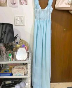 Pastel Light Blue Pleated Slit Maxi Gown!