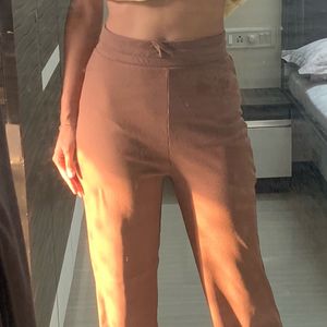 Brown Ribbed Wide-Leg Trousers