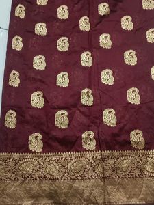 Elegant Maroon &amp; Gold Brocade Fabric