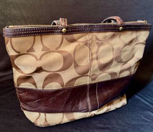 Coach Signature Canvas Leather Trim Zip Tote