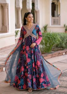 Vibrant Festive Gown with Dupatta