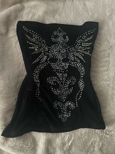 gothic Black Rhinestone Skull Tube Top