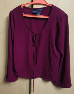 Stylish Purple Tie-Neck Bell Sleeve Top