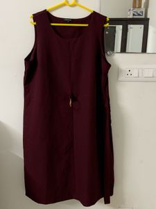 Annabelle Plus Size Wine Dress with Belt Detail