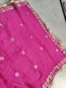 Vibrant Pink Heavy Embroidered Dupatta