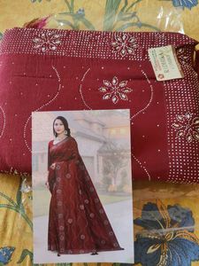 Maroon Embellished Saree