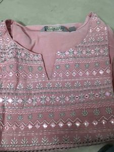 Pink Embroidered Kurta with Mirror Work