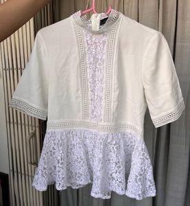 Lace Trimmed White Top