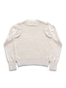 CREAM RIBBED KNIT SWEATER WITH RUFFLE SHOULDER