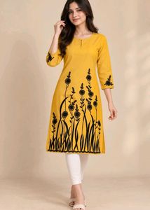 Yellow Kurta with Black Floral Print