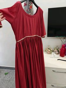 Brick Red Flared Kurta With Dupatt