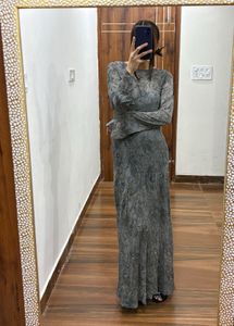 Elegant Greyish Mint Embroidered Beaded Gown