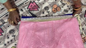 Blue Velvet Blouse with Pink Skirt