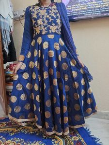 Elegant Blue & Gold Anarkali Kurta