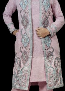Pink Embroidered Wool Cardigan SUIT Set