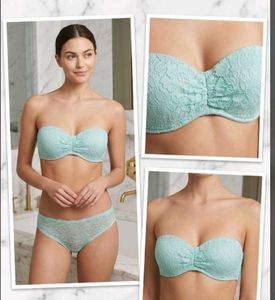 Aqua Lace Strapless Bandeau Bikini Top