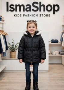 Quilted Navy Winter Coat with Fur Hood