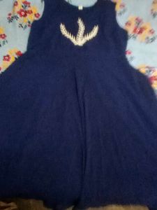 Navy Embroidered Sleeveless Dress With Shirak