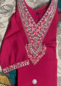 Red Embroidery Kurta Set With Dupatta