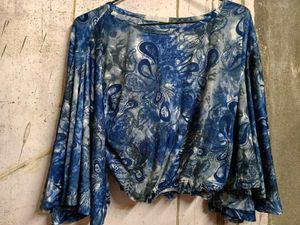 Blue Paisley Print Bell Sleeve Top