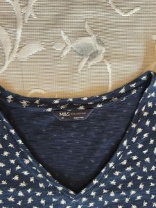 Marks &amp; Spencer Navy Blue Printed V-Neck Top