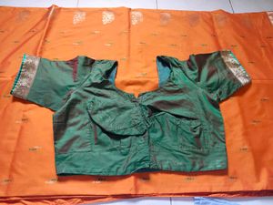 Orange Saree with Dark Green Pallu &amp; Border