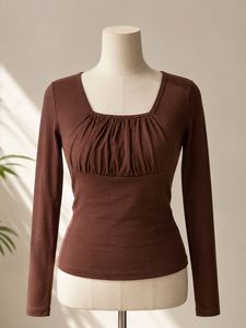 Brown Ruched Square Neck Top