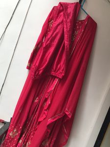Rani Color Anarkali Kurti With Pant And Dupatta