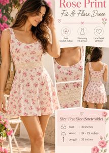 FOREVER 21 Cute Rose Print Fit &amp; Flare Dress