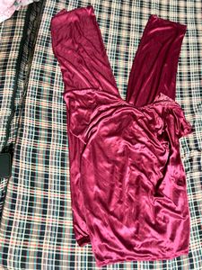 Maroon Satin Nightgown &amp; Robe Set