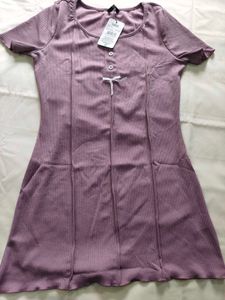Cute Purple Ribbed Nightie with Bow Detail