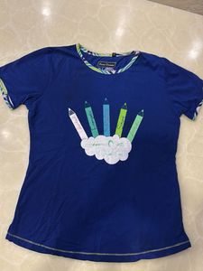 Vibrant Blue T-Shirt with Pencil Graphic