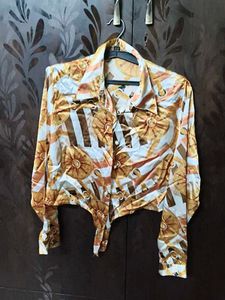 Patterned Tie-Front Crop Top
