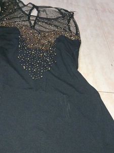 Black Embellished Sheer Neck Dress