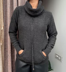 High Neck Grey Sweater Women