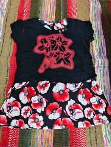 Black Floral Print Top