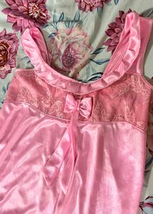 Pink Satin Nightgown &amp; Robe Set