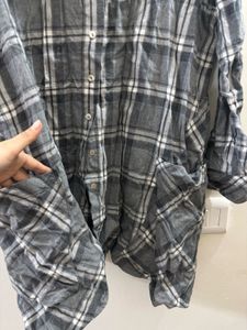 ZARA Classic Plaid Long-Sleeve Shirt Dress