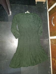 Very Beautiful Olive Green Woolen Frock