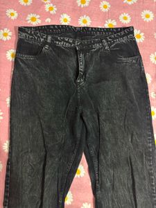 Stylish Washed Black Wide Leg Jeans