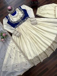 Elegant Cream & Blue Lehenga Choli Set