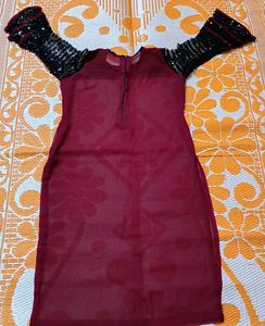 Burgundy Kurta with Sequins Sleeves