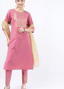 Elegant Pink Kurta Set with Gold Dupatta