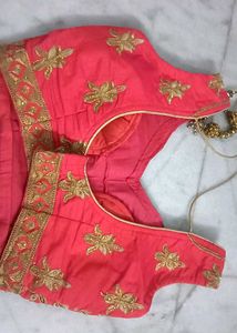 Stunning Coral &amp; Gold Embroidered Lehenga Choli